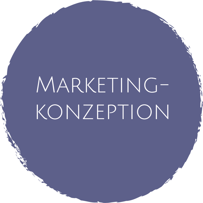 ein lila Kreis und dem Text "Marketingkonzeption" in weißer Schrift