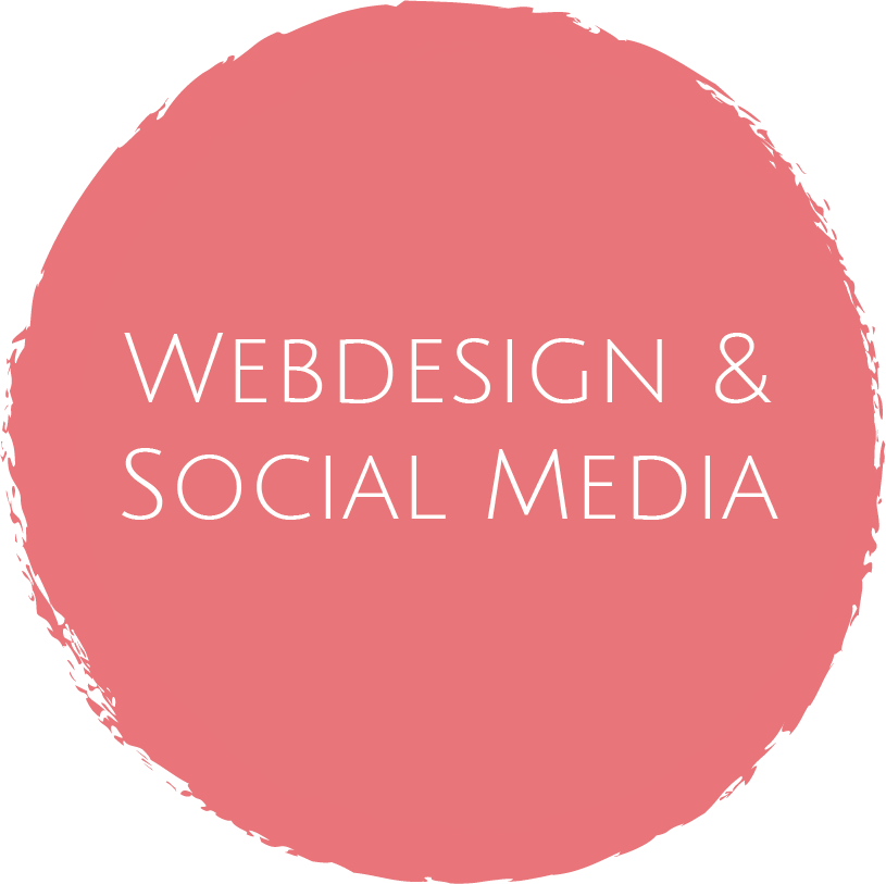ein pinker Kreis und dem Text "Webdesign & Social Media" in weißer Schrift